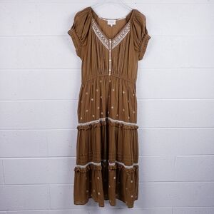 Bohme Brown Maxi Dress with Embroidered Details